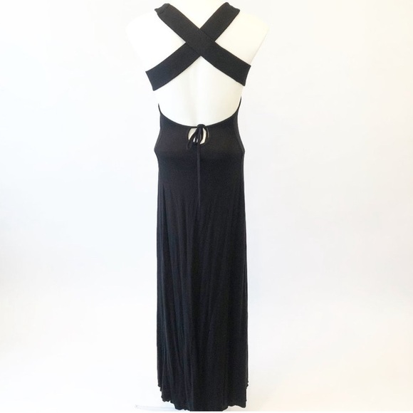 SITA Black Criss Cross Backless Maxi Dress Modal Spandex Tie Accent Medium - Picture 3 of 11